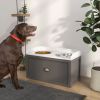 Elevated Dog Bowl Station with Storage Drawer 21L Capacity & 2 Stainless Bowls Gray